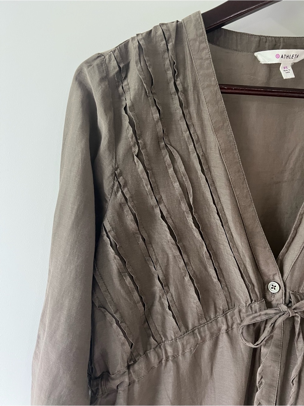 Athleta Day Dream Silk Coverup Tunic XS Brown Pintuck Drawstring Boho Beach Top - Picture 4 of 8